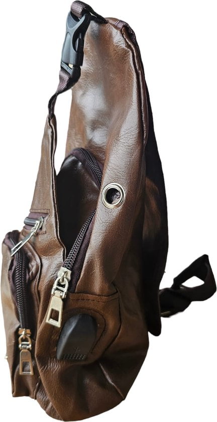 Sasemy - Borsttas Voor Heren - Sling Bag - 3 rits/vakken - Dames - Heren - donker Bruin lerentas #1 - 30 x 16 x 6 - Slingbag - Sbag - Schoudertas - Rugzak - Crossbody bag - Vaderdag Cadeau - Verjaardag Cadeau - Sinterklaas Cadeau - Kerst Cadeau - Afbeelding 2