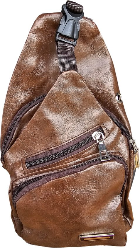 Sasemy - Borsttas Voor Heren - Sling Bag - 3 rits/vakken - Dames - Heren - donker Bruin lerentas #1 - 30 x 16 x 6 - Slingbag - Sbag - Schoudertas - Rugzak - Crossbody bag - Vaderdag Cadeau - Verjaardag Cadeau - Sinterklaas Cadeau - Kerst Cadeau