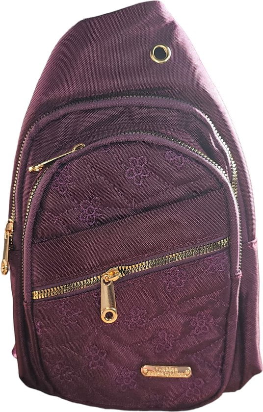 Sasemy - Borsttas Voor Dames - Sling Bag - 2 rits/vakken - Dames - Heren - Paars - Bloemen print # - 30 x 16 x 6 - Slingbag - Reistas- Schoudertas - Rugzak - Crossbody bag - Moederdag Cadeau - Verjaardag Cadeau - Sinterklaas Cadeau - Kerst Cadeau