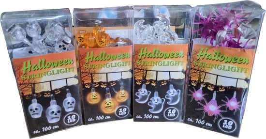 Sasemy - Halloween set - Lichtsnoer - Lampjes - LED Slinger - 4 stuks -Spook - Spin - Pompoen - Doodskop 100 cm - 10 Ledlapjes per slinger -Halloween versiering - Griezelen - Plus gratis spookje - Afbeelding 3
