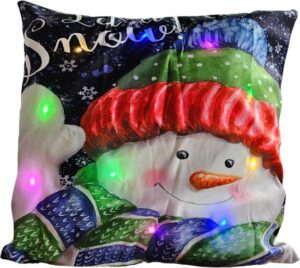 Sasemy Kerstcollectie – Kussenhoes met sneeuwpop en verlichting – Met vulling – Kerst versiering - Kerst