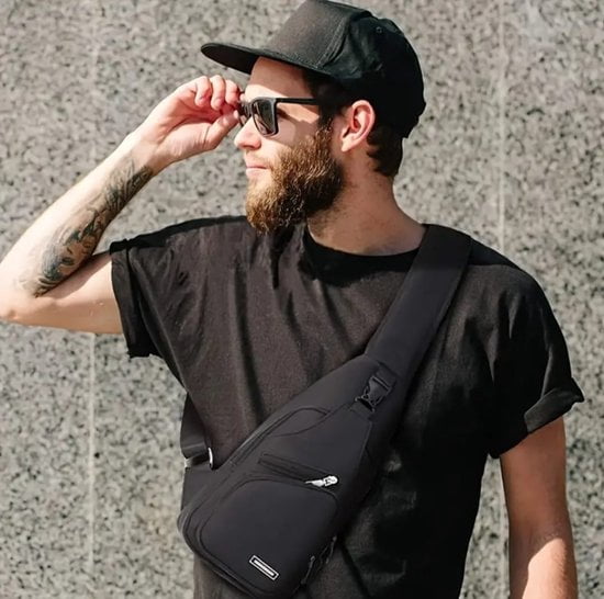 Sasemy - Borsttas Voor Heren - Sling Bag - 3 rits/vakken - Dames - Heren - Zwart #8 - 30 x 16 x 6 - Slingbag - Sbag - Schoudertas - Rugzak - Crossbody bag - Vaderdag Cadeau - Verjaardag Cadeau - Sinterklaas Cadeau - Kerst Cadeau - Afbeelding 2