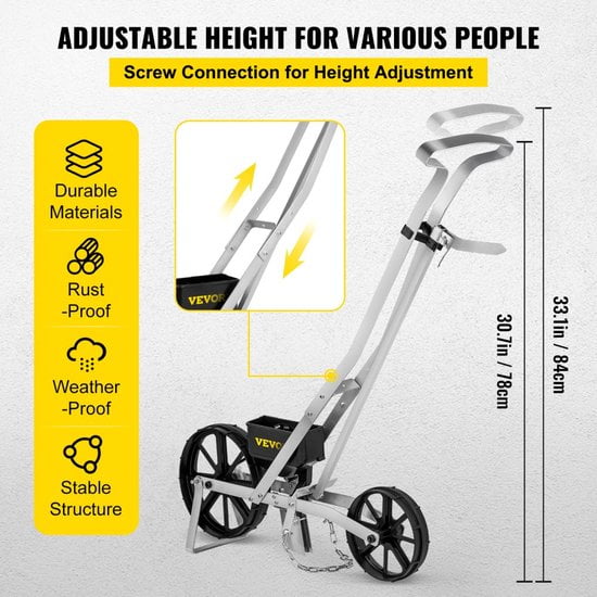 Tuin Push Zaaimachine 78-84cm Hoge Tuin Duw Zaaimachine Aluminium en ABS Rij Gewas Planter met Zes Verwisselbare Zaadplaten en Rijmarkering voor Het Zaaien van Verschillende Gewassen en Groenten - Afbeelding 5