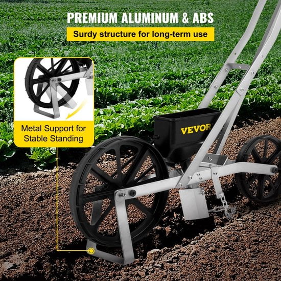 Tuin Push Zaaimachine 78-84cm Hoge Tuin Duw Zaaimachine Aluminium en ABS Rij Gewas Planter met Zes Verwisselbare Zaadplaten en Rijmarkering voor Het Zaaien van Verschillende Gewassen en Groenten - Afbeelding 7