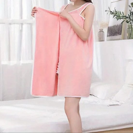 Sasemy® - Draagbare badhanddoek roze 140 x 80 cm – Wearable towel - Saunakilt - 2-in-1 Badjas en/of Handdoek – Sauna handdoek – Badjas voor vrouwen – Omslag baddoek – Handdoek jurk – Zwembad handdoek.