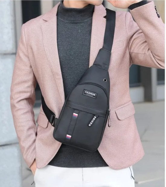 Sasemy - Borsttas Voor Heren - Sling Bag - 2 rits/vakken - Dames - Heren - Zwart #3 - 30 x 16 x 6 - Slingbag - Sbag - Schoudertas - Rugzak - Crossbody bag - Vaderdag Cadeau - Verjaardag Cadeau - Sinterklaas Cadeau - Kerst Cadeau - Afbeelding 2