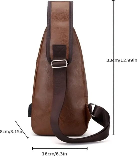 Sasemy - Borsttas Voor Heren - Sling Bag - 3 rits/vakken - Dames - Heren - donker Bruin lerentas #1 - 30 x 16 x 6 - Slingbag - Sbag - Schoudertas - Rugzak - Crossbody bag - Vaderdag Cadeau - Verjaardag Cadeau - Sinterklaas Cadeau - Kerst Cadeau - Afbeelding 6