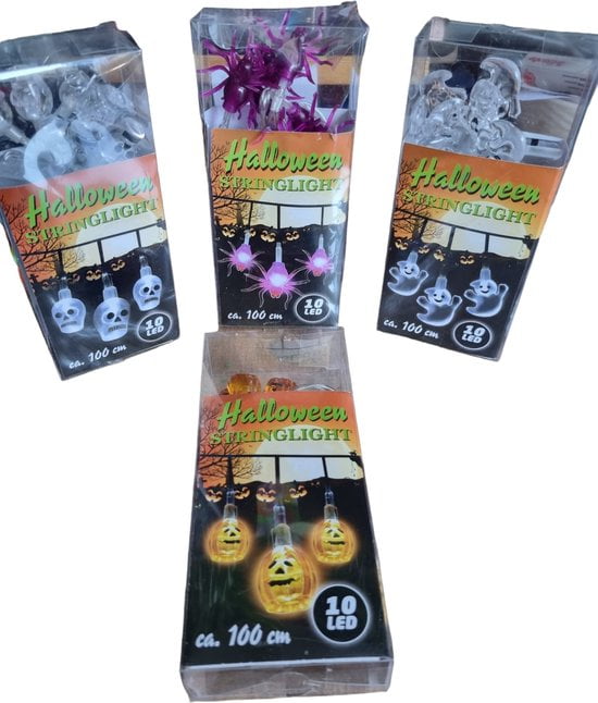 Sasemy - Halloween set - Lichtsnoer - Lampjes - LED Slinger - 4 stuks -Spook - Spin - Pompoen - Doodskop 100 cm - 10 Ledlapjes per slinger -Halloween versiering - Griezelen - Plus gratis spookje - Afbeelding 5