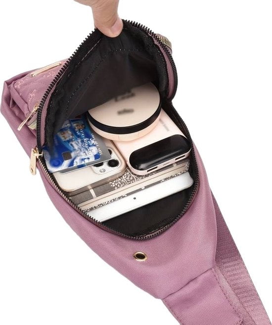 Sasemy - Borsttas Voor Dames - Sling Bag - 2 rits/vakken - Dames - Heren - Roze - Bloemen print #9 - 30 x 16 x 6 - Reistas- Schoudertas - Rugzak - Crossbody bag - Moederdag Cadeau - Verjaardag Cadeau - Sinterklaas Cadeau - Kerst Cadeau - Afbeelding 4