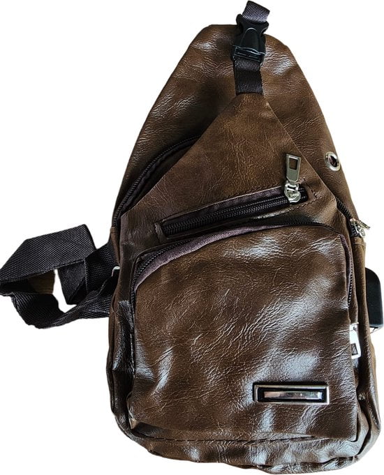 Sasemy - Borsttas Voor Heren - Sling Bag - 3 rits/vakken - Dames - Heren - donker Bruin lerentas #1 - 30 x 16 x 6 - Slingbag - Sbag - Schoudertas - Rugzak - Crossbody bag - Vaderdag Cadeau - Verjaardag Cadeau - Sinterklaas Cadeau - Kerst Cadeau - Afbeelding 4