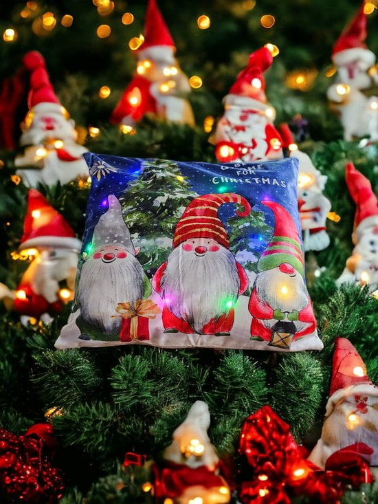 Sasemy Kerstdecoratie – Kussenhoes met verlichting en vulling – Kerst Kussen met Gnoompjes – 1 stuk - Kerst - Afbeelding 4