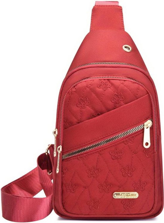 Sasemy - Borsttas Voor Dames - Sling Bag - 2 rits/vakken - Dames - Heren - Rood - Bloemen print #11 - 30 x 16 x 6 - Reistas - Schoudertas - Rugzak - Crossbody bag - Moederdag Cadeau - Verjaardag Cadeau - Sinterklaas Cadeau - Kerst Cadeau