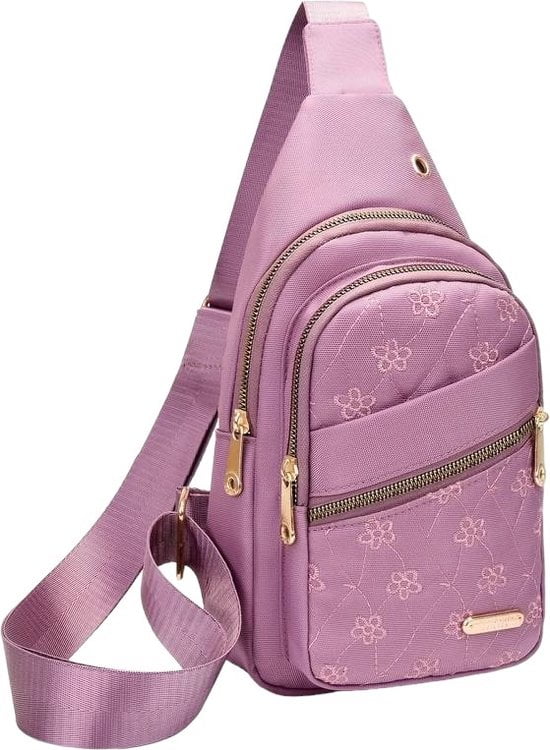 Sasemy - Borsttas Voor Dames - Sling Bag - 2 rits/vakken - Dames - Heren - Roze - Bloemen print #9 - 30 x 16 x 6 - Reistas- Schoudertas - Rugzak - Crossbody bag - Moederdag Cadeau - Verjaardag Cadeau - Sinterklaas Cadeau - Kerst Cadeau