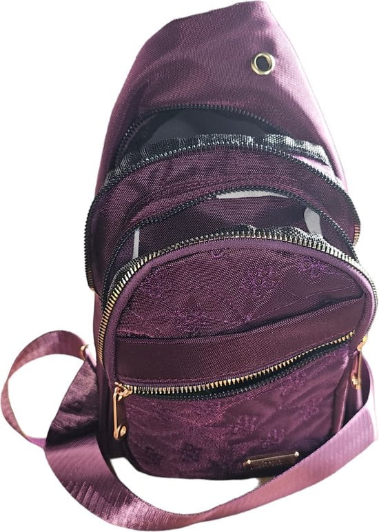 Sasemy - Borsttas Voor Dames - Sling Bag - 2 rits/vakken - Dames - Heren - Paars - Bloemen print # - 30 x 16 x 6 - Slingbag - Reistas- Schoudertas - Rugzak - Crossbody bag - Moederdag Cadeau - Verjaardag Cadeau - Sinterklaas Cadeau - Kerst Cadeau - Afbeelding 3