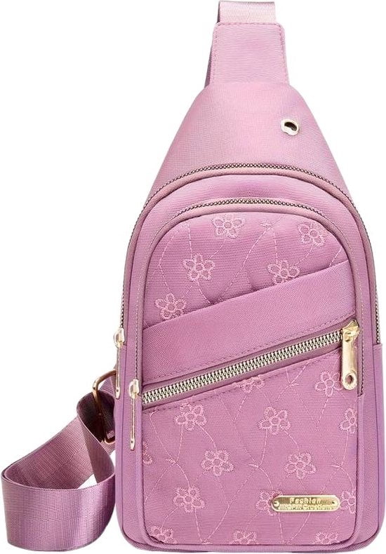 Sasemy - Borsttas Voor Dames - Sling Bag - 2 rits/vakken - Dames - Heren - Roze - Bloemen print #9 - 30 x 16 x 6 - Reistas- Schoudertas - Rugzak - Crossbody bag - Moederdag Cadeau - Verjaardag Cadeau - Sinterklaas Cadeau - Kerst Cadeau - Afbeelding 3